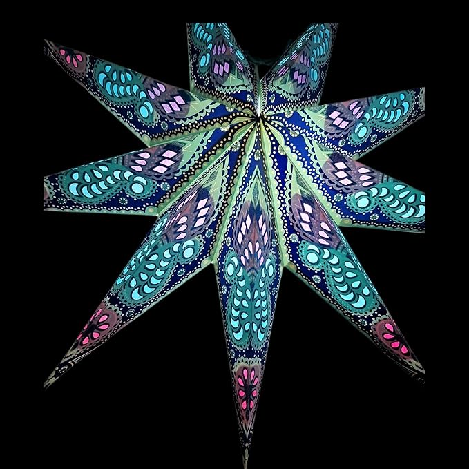 Lantern Lampshade Paper Star Light Shades Large 60cm Hanging Decorations for Christmas Wedding Home Decoration Birthday Party Foldable 9 Pointed Star (Glitter Blue, Purple, Red)