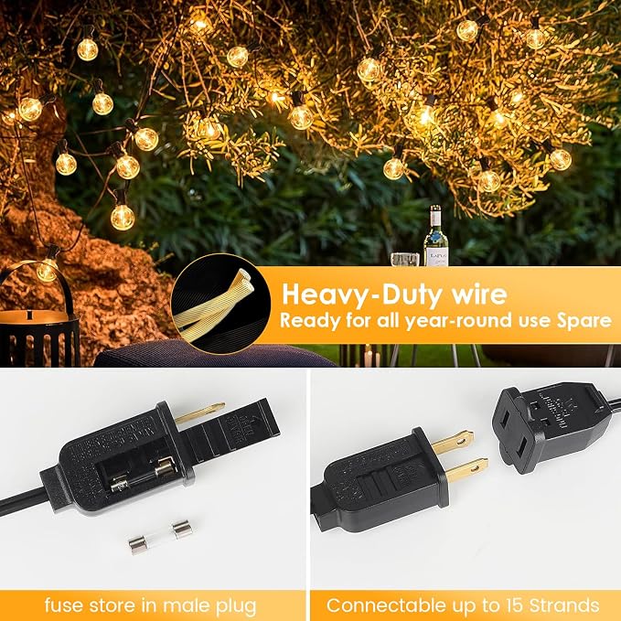 Yusist 120ft Outdoor LED Globe String Lights Dimmable Waterproof Shatterproof Light Strings with 40 G40 Bulbs Connectable Commercial Hanging Lights for Patio House Backyard