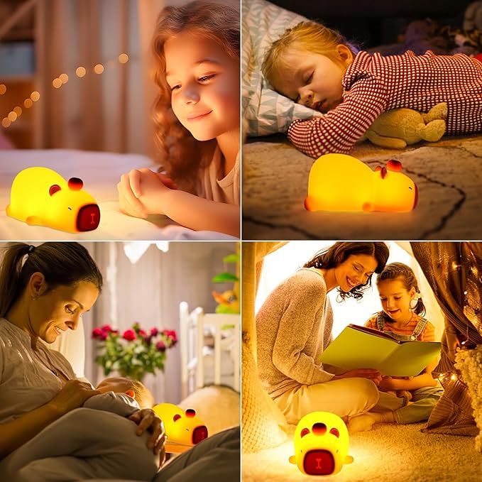 Capybara Night Light Cute Squishy Silicone Nursery Nightlight Dimmable Animal Bedside Lamp with Tap Control Christmas Gift for Kids Girls Boys Women