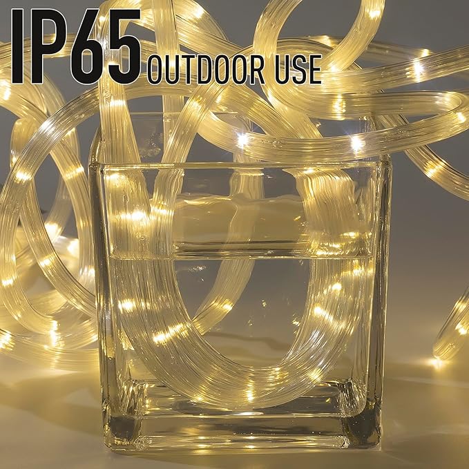 Ripple Tube LED Rope Lights with Remote Control - 8 Modes, 360° Glow,Waterproof for Outdoor/Indoor,Garden,Wedding,Pool,Patio,Christmas Decor (Warm White, 33ft)