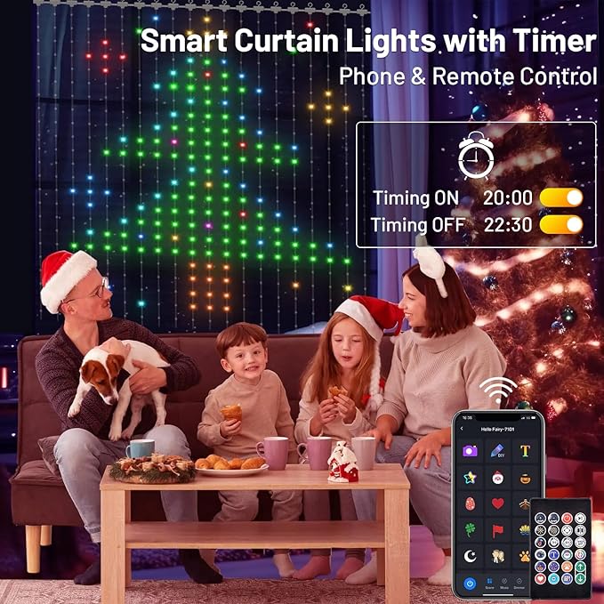 400 LED Smart Curtain Lights, Colorful Wall Backdrop Lights, Dynamic DIY Curtain Fairy Lights with APP & Remote Control for Bedroom Indoor Outdoor Christmas Halloween Party Decor (6.5 × 6.5 Ft )