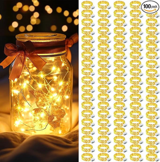 AIKEI 100 Pack LED Fairy Lights Battery Operated, Mini String Lights Waterproof 7 Feet 20 Led Firefly Starry Lamps for Wedding Party Bedroom Garden Christmas Decoration Warm White