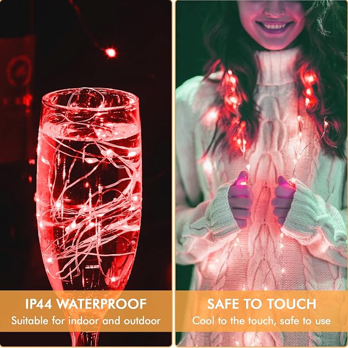12 Pack Fairy Lights Battery Operated 7FT 20LED Silver Wire String Lights | Waterproof Red Christmas Lights Outdoor, Firefly Mini Lights for Bedroom Party Birthday Wedding Indoor Decorations Home Decor