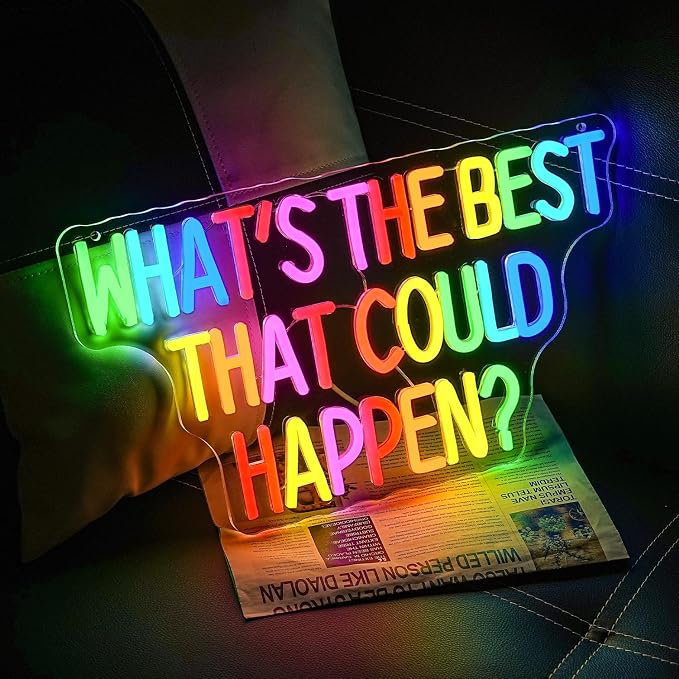 What's The Best That Could Happen Neon Sign for Wall Decor Classroom Neon Light Colorful Letter LED Sign Motivational Quote Neon Light Sign for Classroom Bar Home shop Decoration