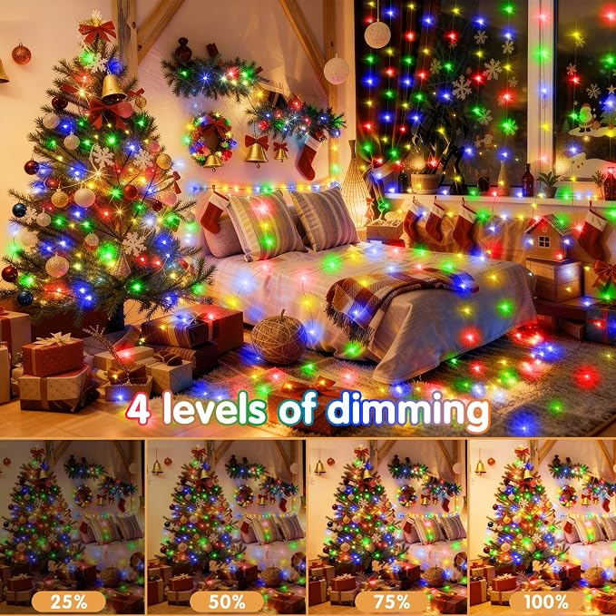 KNONEW 203FT 600LED Green Wire Outdoor Fairy Lights Plug in Multicolor Xmas | Timer,Memory,Dimmable,Remote,Waterproof,Green Wire,Invisible in Greenery,for Garden,Wedding,Party, Indoor/Outdoor, Christmas