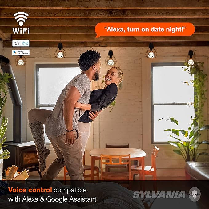 Sylvania WiFi LED Smart G25 Light Bulb, 5W Efficient with Filament, for Alexa/Google Assistant, Energy Star, Clear, 2700K, Soft White - 2 Pack (75798)