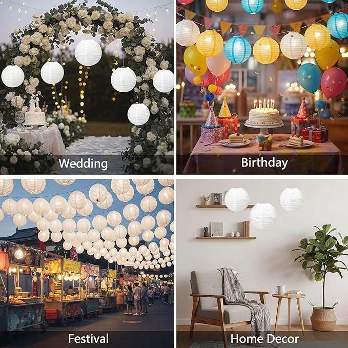 12Pack White Paper Lanterns Decorative Chinese Japanese Hanging Paper Lanterns Party Decorations 8Inch Round Hollow Lamps for Valentines Wedding Anniversary Baby Shower Outdoor Indoor Birthday Decor