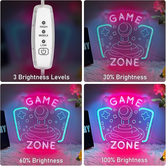 Game Zone Neon Sign Game Room Neon Sign Gaming Zone LED Neon Light Gamer Wall Decor Light up Signs for Man Cave Bedroom Party Decoration Ideal Chritmas Gifts for Boys