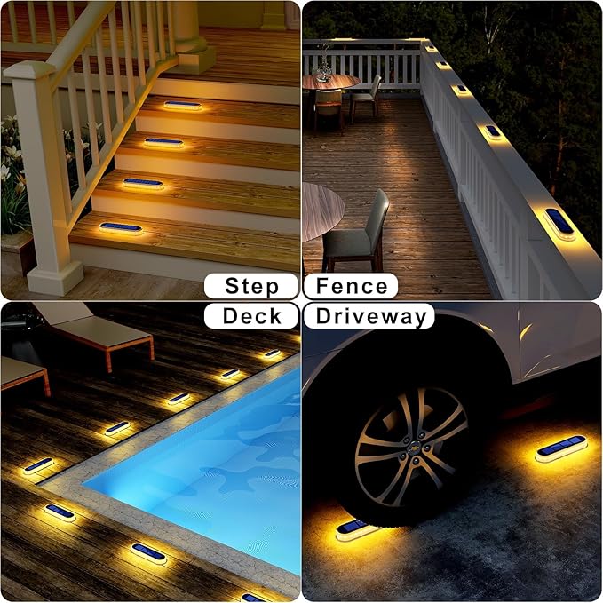 Solar Deck Lights, 6 Pack Waterproof LED Path Lights, Outdoor Solar Step Lights, Solar Powered Light Bar for Stairs, Driveway, Walkway, Pathway, Dock, Porch, Warm White