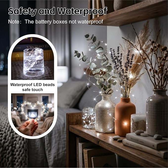 8 Pack Rechargeable LED Fairy Lights 7Ft 20LED Battery Operated | 8 Modes, Remote & DIY Timer Mini Twinkle String Lights for Indoor Christmas Wedding Mason Jar Bedroom Table