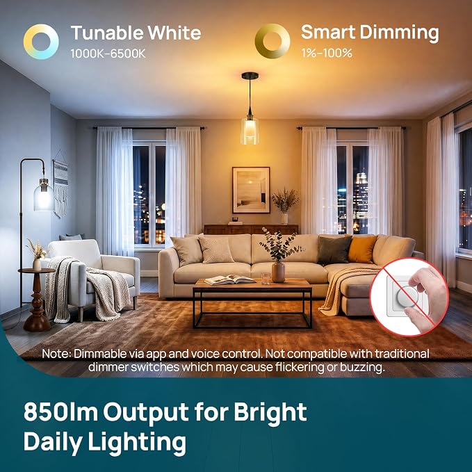 Linkind Smart Light Stick, Color and White Smart Light Bulb, 850lm | Works with AiDot, Alexa, Apple Home, Google Home, 120+ Presets, Custom Flame Effects, E26 Base, 2.4G Wi-Fi, 2 Pack