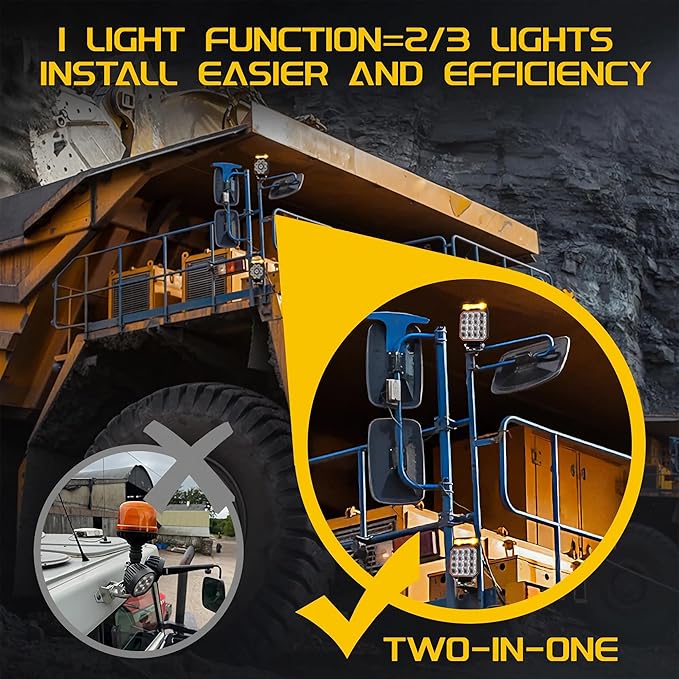 4 inch Strobe Lights for Trucks, Amber Warning Flashing Emergency LED Work Light for Snow Plow Construction Vehicles Cars Forklift ATV