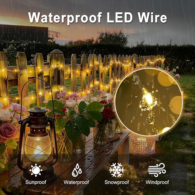 Flexible Copper String Lights, Fairy Lights Warm White, 2Pack Total 132ft 400 LED Battery Operated/USB Twinkle Lights for Bedroom, Dorm Decor