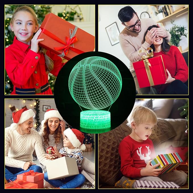 Basketball Gifts for Boys / Girls, Basketball 3D Night Light, 3D Illusion Lamp with 16 Colors Change Remote Control, Decorative Desk Lamp, Creative Best Christmas Birthday Gift for Kids Sport Fans