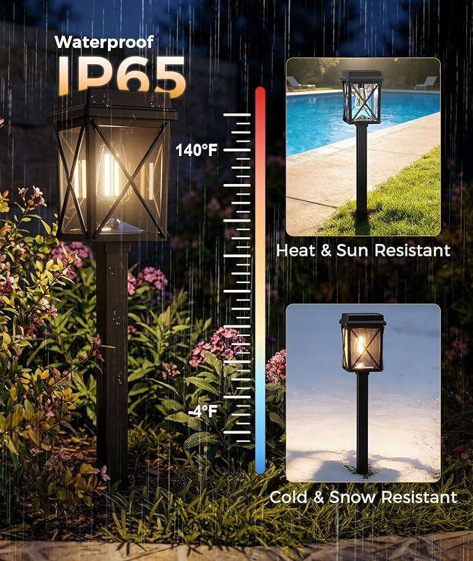 XMCOSY+ Solar Pathway Lights Outdoor, 6 Pack Bright Solar Garden Lights | 3 Color Modes, 20-50LM Custom Brightness, 15H Landscape Lighting, Solar Lights Outdoor Waterproof IP65 for Yard Path Walkway
