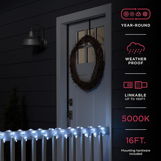 UltraPro LED Rope Lights, 16ft Classic Clear, Cool White Light 5000K, Indoor/Outdoor, Flexible, Linkable, Durable, Rope-Lights Outdoor, 54842 (Pack of 12)