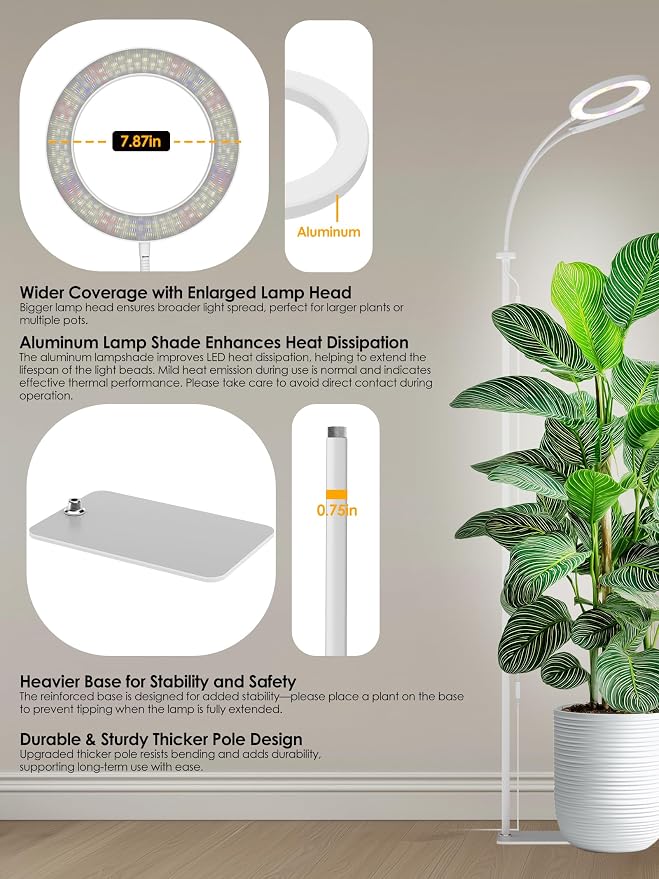 48W Grow Lights for Indoor Plants, Full Spectrum LED Plant Light with Stand | Dimmable, 3 Lighting Modes, 23"-79" Adjustable Height, Plant Growing Lamp with 3/9/12/16H Timer, White Dual Heads Floor Lamp