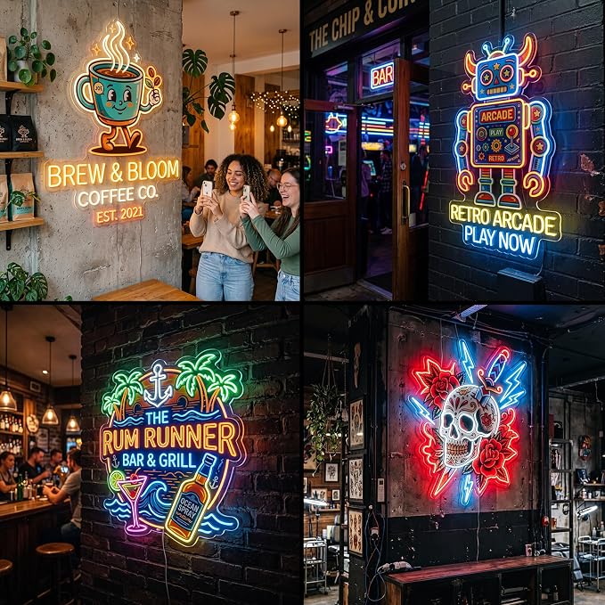 Custom Logo Neon Sign, UV Printed LED Sign for Business, Office & Salon | Personalize your logo or image with UV printing for storefronts, offices, salons, studios, clubs, bands, parties and events.