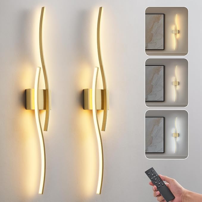 Battery Operated Wall Sconce Set of 2, Dimmable Modern LED Wireless Wall Light with Remote Control, Sconce Wall Decor for Living Room, Hallway, Quick Install, No Electrician Required