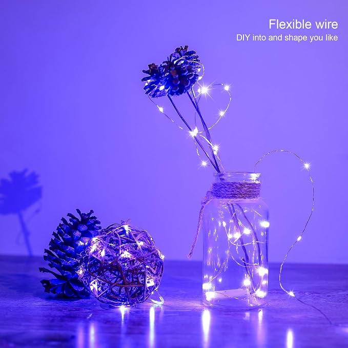 YKB 6 Pack Purple Fairy String Lights Battery Operated Fairy Lights Starry String Lights on 3.3ft/1m Silvery Copper Wire DIY Christmas Decoration Costume Wedding Party Halloween Easter