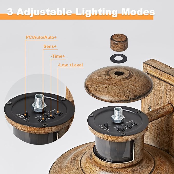 Motion Sensor Outdoor Wall Lights-Dusk to Dawn Porch Light,Faux Wood Grain Outdoor Lights Fixture,3 Lighting Modes Waterproof Anti-Rust Outdoor Lights for House Porch Garage (2 Pack