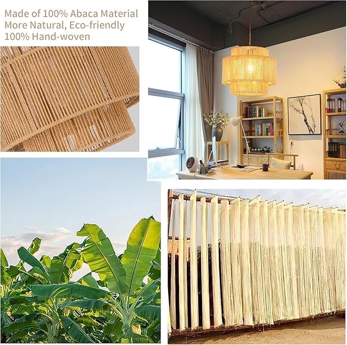 Plug in Pendant Light Hanging Lights with Plug in Cord Boho Hanging Lamp Dimmable,Rattan Wicker Woven Bamboo Lamp Shade, Plug in Ceiling Light Fixture for Living Room Bedroom Kitchen