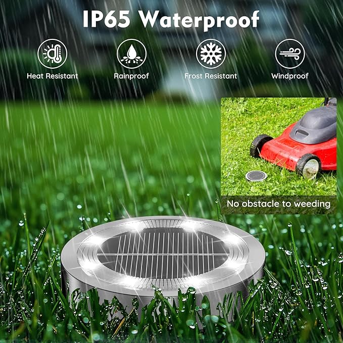 Solar Ground Lights Outdoor, 1 Pack Solar Lights Outdoor Waterproof, Mini Flat Solar-Powered Garden Light, Landscape Lighting for Garden Yard Lawn Pathway Walkway Driveway Backyard Decor, Cold White