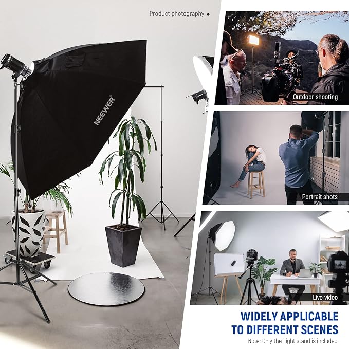 NEEWER 9.2ft/2.8m Air Cushioned Light Stand, Heavy Duty Metal Photography Tripod Stand with 1/4" to 3/8" Reversible Spigot, 3 Way Mounting Interface & Metal Locking Knobs, Max Load 5.5lb/2.5kg