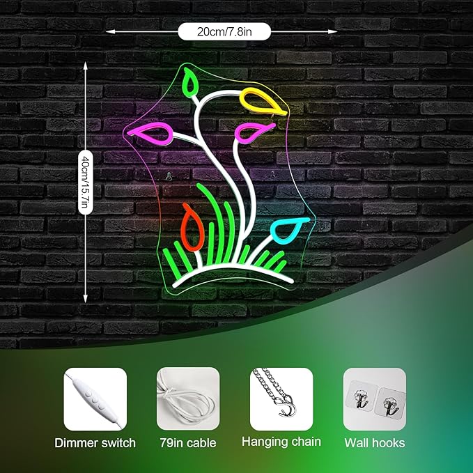 Flower Grasslands Neon Signs Tulips LED Neon Light for Wall Decor Flowers Shaped Light up Sign for Bedroom, Christmas Gift, Shop, Teen Room, lorists,Dormitory