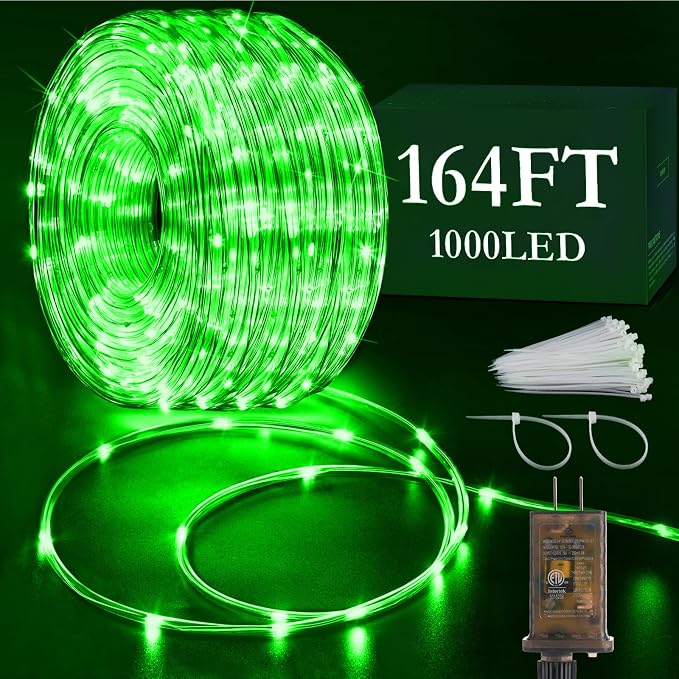 KNONEW 164FT 1000LED Rope Lights for Outside,Outdoor String Lights Waterproof 8 Modes Clear Tube Light for Indoor,Bedroom,Wedding,Garden,Patio,Christmas,Tree,Rv,Holiday Decoration(Green)
