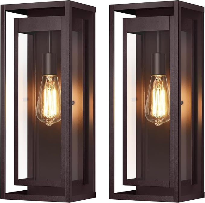 19" Bronze Outdoor Light Fixture, 2 Pack Large Size Outdoor Sconce Lights with Clear Glass Shade, Waterproof Porch Lighting Exterior Light Fixture for Front Door, Garage