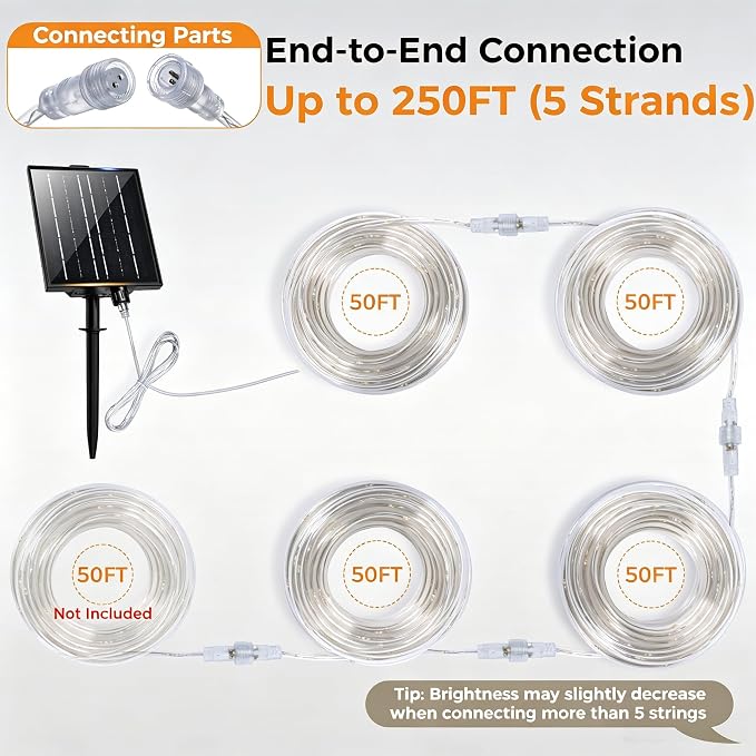 Connectable 200FT 1200LED Solar Rope Lights Outdoor Waterproof | 1.97'' LED Spacing More Brighter, USB & Solar Powered Fairy Lights for Outside Yard Tree Pool Christmas Decor, Warm White