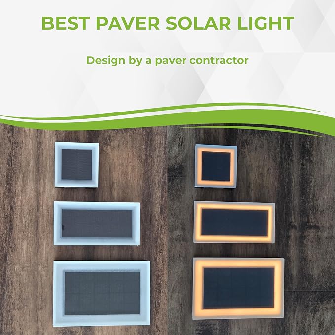 LUMENGY Solar Paver Light 4×8 inch (3.93x7.87), Stainless Steel with Tempered Glass, 2700K Warm White Glare-Free Lighting for Driveways, Walkways and Patios, IP67 Waterproof, Drive-Over Rated