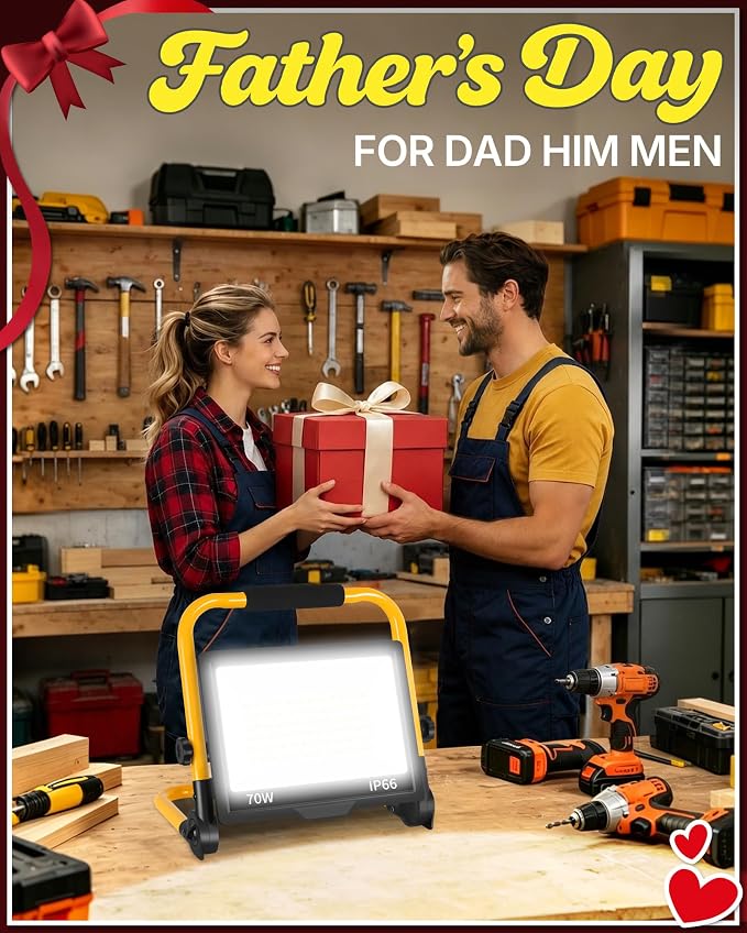 8400LM LED Work Light with 16FT Cord & Switch, IP66 for Garage Workshop | 70W Flood Light Outdoor, Portable Job Site Lighting with Stand, 5000K Daylight Worklight for Construction Car Repairing