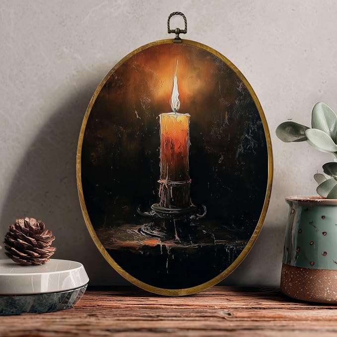 zewepri Burning Candle Oval Wall Art, Gothic Dark Academia Decor, 8.5x11.5 | Moody candlelight print adds vintage gothic charm to bedrooms, bathrooms, living rooms, farmhouse spaces, or gallery walls