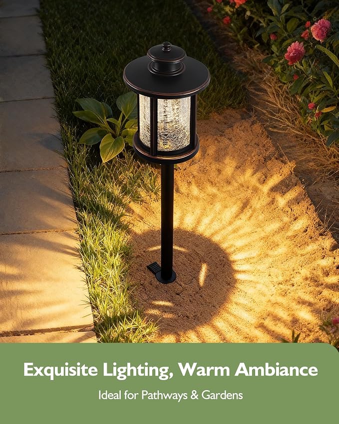 LITFIT Low Voltage Landscape Lighting, 12-Pack LED Pathway Lights Outdoor | 12V 3.4W 155LM 3000K Oil-rubbed Bronze Landscape Path Lights with Crackled Glass, Waterproof Aluminum for Walkway Garden Yard