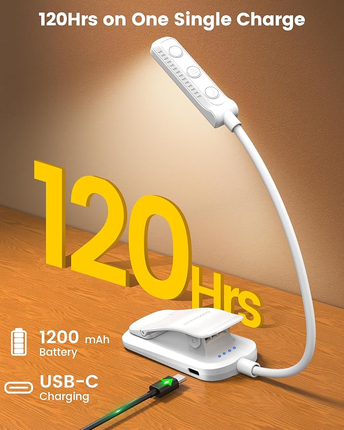 Glocusent 13 LED Book Lights for Reading at Night, Gifts for Book Lovers | Rechargeable Eye-Caring 3 Amber Colors Stepless Dimming, Travel Clip-on Lamp, Christmas Stocking Stuffer Reader Men Women Kid