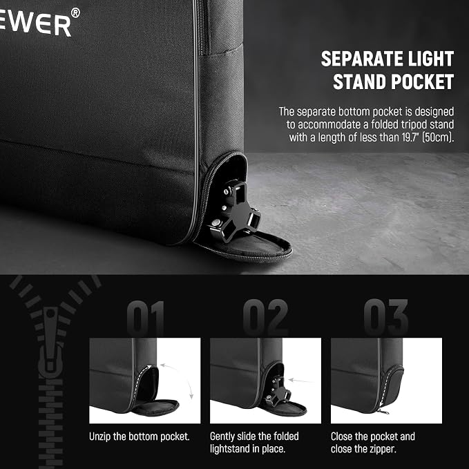 Neewer 12" Ring Light Carrying Bag for RH12B RH12C RH10B RH8B, 19.7"x16.5"/50x42cm Portable Protective Nylon Travel Case with Separate Section for Folded Light Stand Tripod Up to 19.7"/50cm, RU-011
