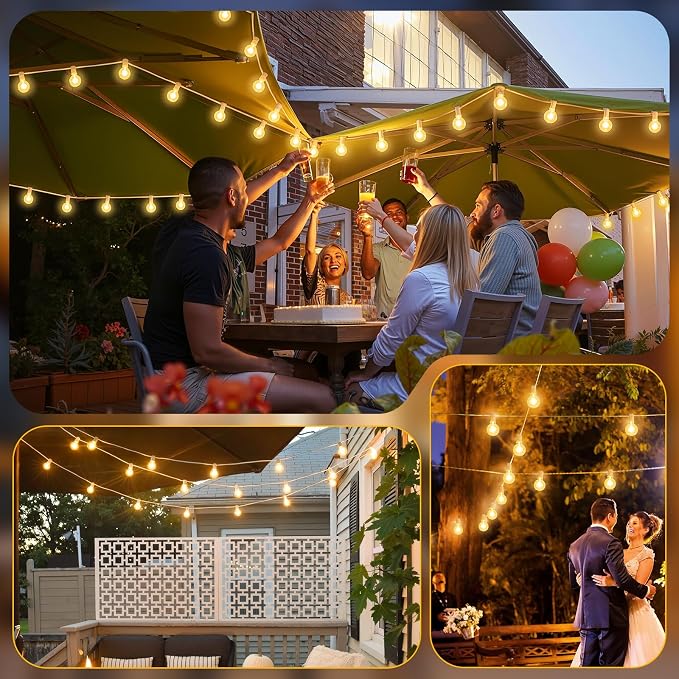 2 Pack 25FT G40 LED Outdoor String Lights with 10+1 Bulbs, White | Waterproof, Shatterproof, Dimmable, Connectable, Energy-saving, Patio Lights Porch Balcony Backyard Party Classroom Decor