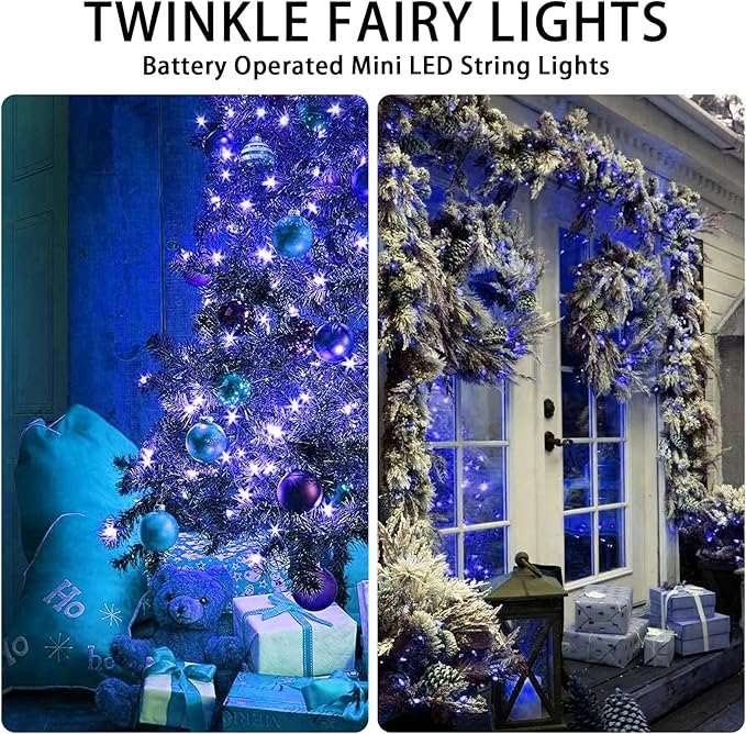 50 Pack Blue Fairy Lights Battery Operated, 7ft 20 LED Mini String Twinkle Lights for Easter Christmas Halloween Mason Jars Centerpiece Table Decorations (50, Blue)