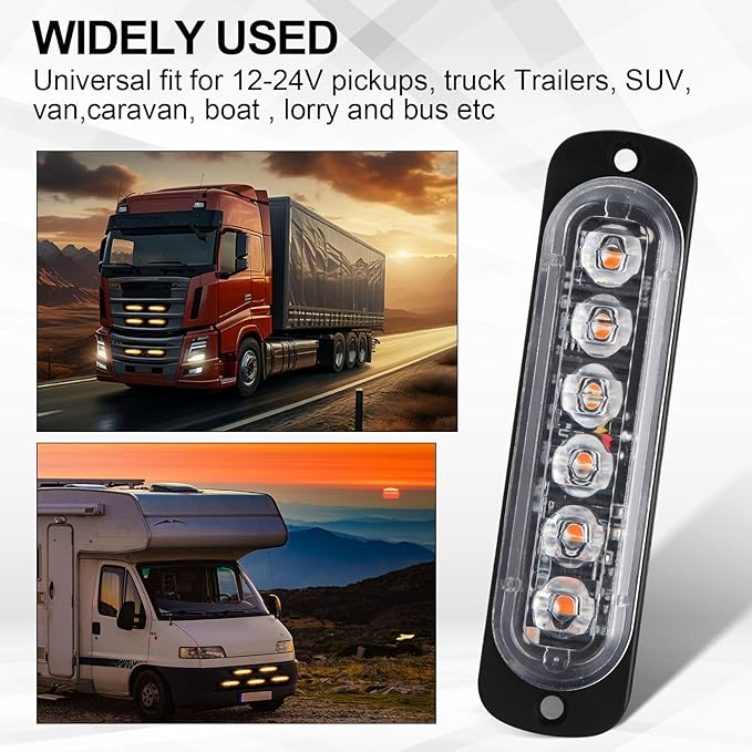 Tallew 20 Pack LED Emergency Strobe Lights 6 LED Amber Surface Mount Flashing Lights Warning Emergency Flashing Lights Construction Caution Lights for Truck Off Road Car Firefighter Vehicles ATV SUV