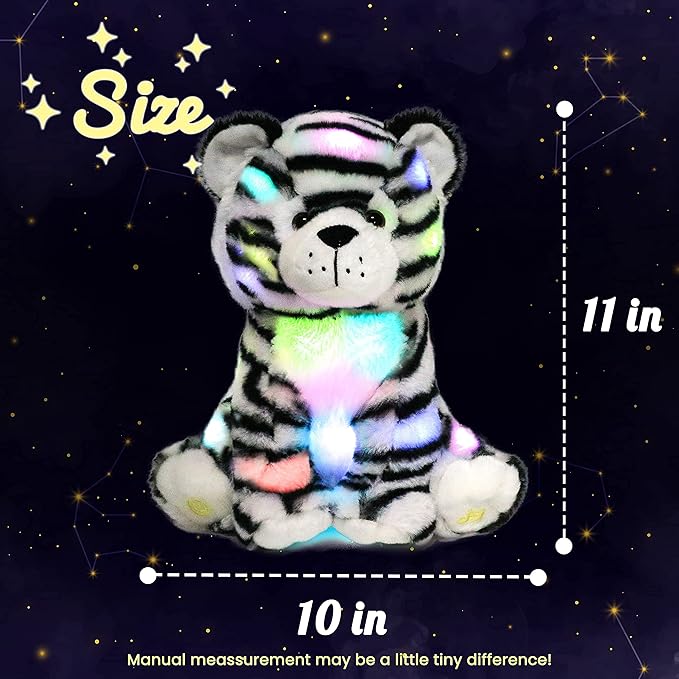 Hopearl LED Plush Tiger Lighting Up Stuffed Jungle Animal Floppy Toy Night Lights Glow in The Dark Birthday Festival for Toddlers Boys Girls, 11''