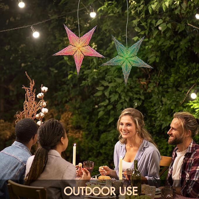 GalaxyArts Paper Star Lantern, Turquoise Maharani 24 Inch 3D 5-Pointed Light-Up Hanging Lamp, Handcrafted Hollow Home Décor for Christmas, Weddings, Holidays, Birthday, Indoor Outdoor Parties