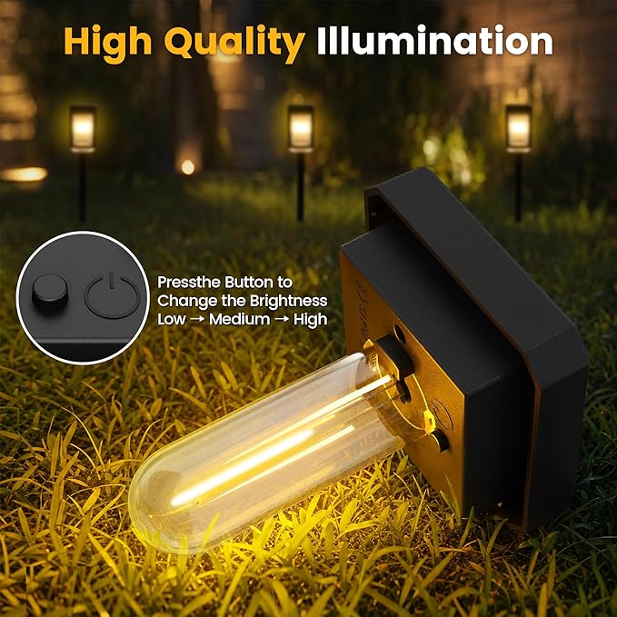 10-40 LM Solar Pathway Lights 3 Brightness Modes 8 Pack | Solar Lights Outdoor Waterproof IP65 Garden Lights Solar Powered for Walkway Driveway Yard Patio Decor (Warm White)
