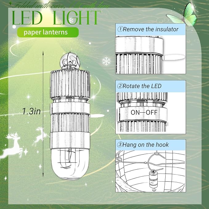 Boho Chinese Paper Lanterns LED Lights, 10-Pack 12inch | Hanging Lights in Cream, Sage & Forest Green for Garden Party, Boho Wedding, Birthday Decorations & Home Party