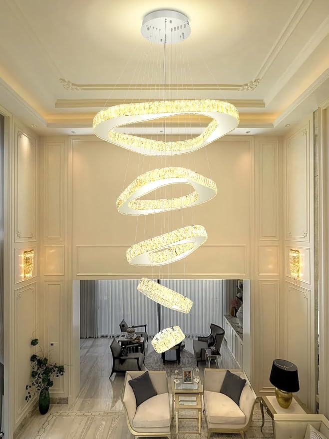 Large Crystal Chandelier Modern LED Dimmable Contemporary Chandelier Large Pendant Light for Living Room Foyer Staircase Silver Dia 40"