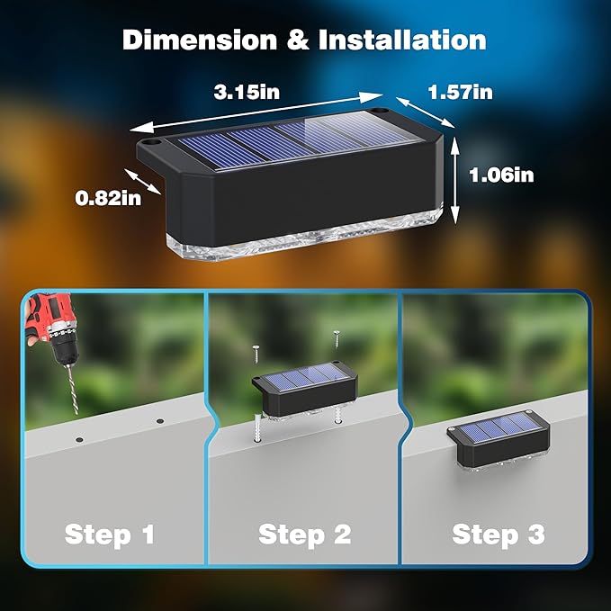 Peasur 4 Pack Solar Fence Lights Outdoor Garden, Solar Powered Step Light, Waterproof LED Deck Lights for Stairs Railing Yard Wall Outside (Cool White)