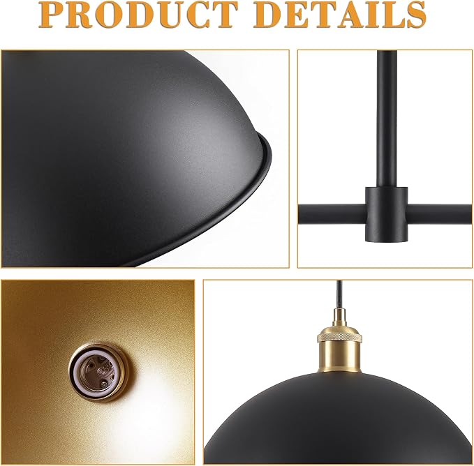 Farmhouse Black Pendant Light with 2-Lights, 11.81" Dome Pendant Lights Fixtures Modern Adjustable Hanging Lighting for Kitchen Island Dining Room and Foyer