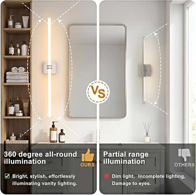 Bathroom Light Fixture LED Vanity Light 45.3" 5CCT Wall Sconce | LED Dimmable Wall Light Nickel Modern 360° Lighting, 42W Hardwired Vanity Light for Bathroom Mirror, Flicker-Free