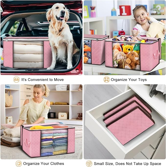 90L Large Storage Bags, 4 Pack Clothes Storage Bins Closet Organizers | Foldable Storage Containers, with Reinforced Handle, for Clothing, Blanket, Comforters, Bed Sheets, Pillows and Toys